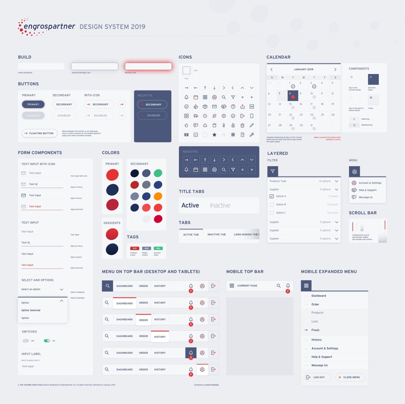 Engrospartner design system with components, icons and screens