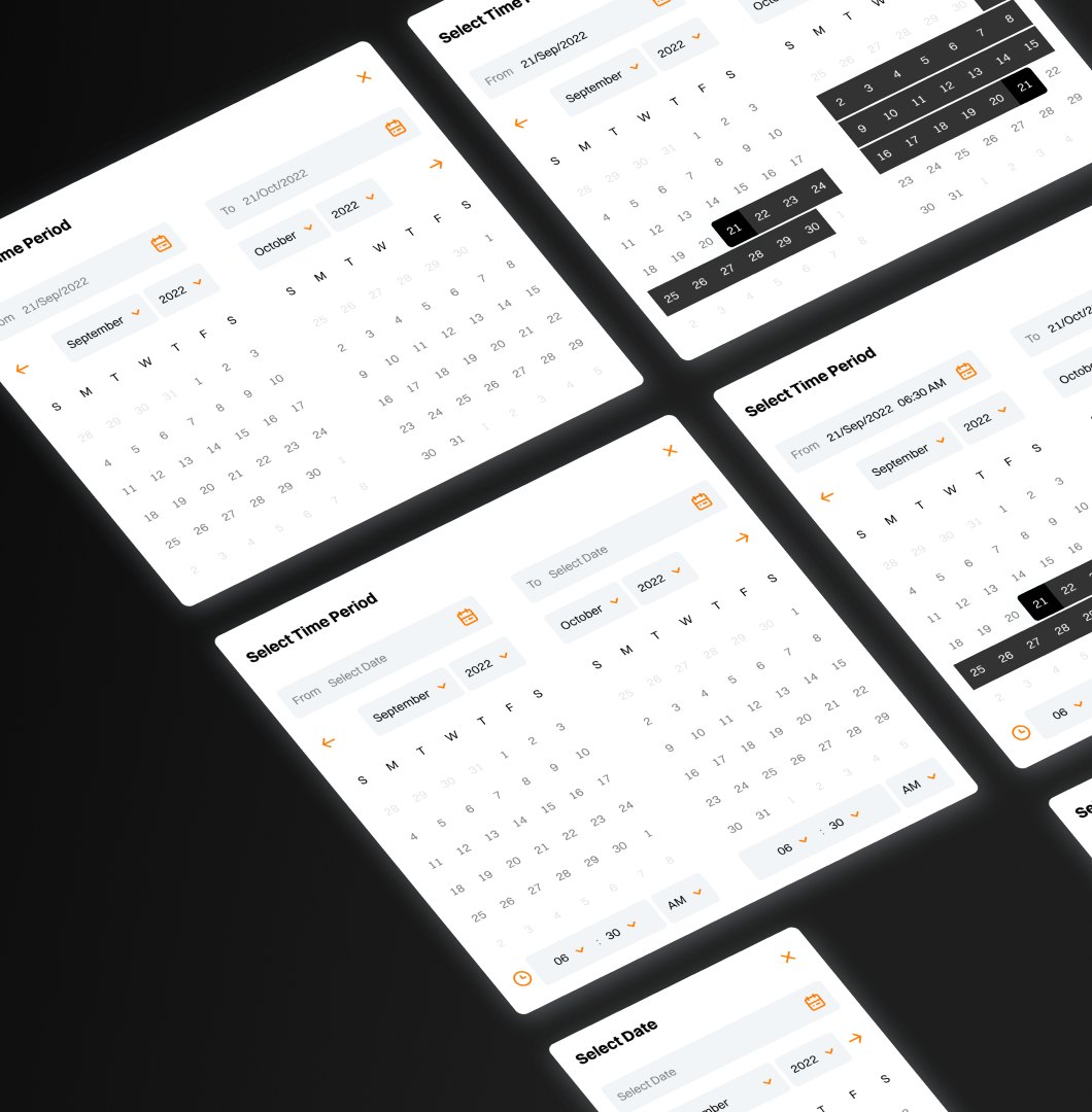Date and time picker components from the Plint design system